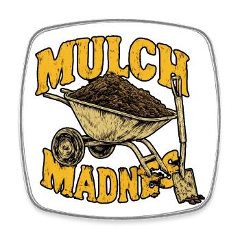 Mulch Madness-Schubkarre - Viereckiger Kühlschrankmagnet - Weiß - Vorne