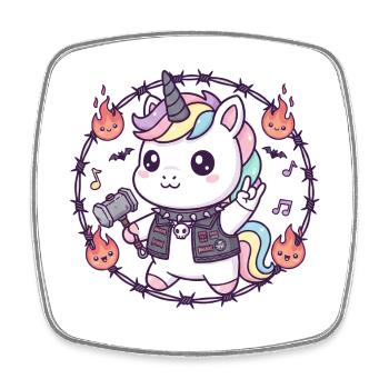 Kawaii Metal Einhorn - Rock Punk Unicorn - Square fridge magnet - white - Front