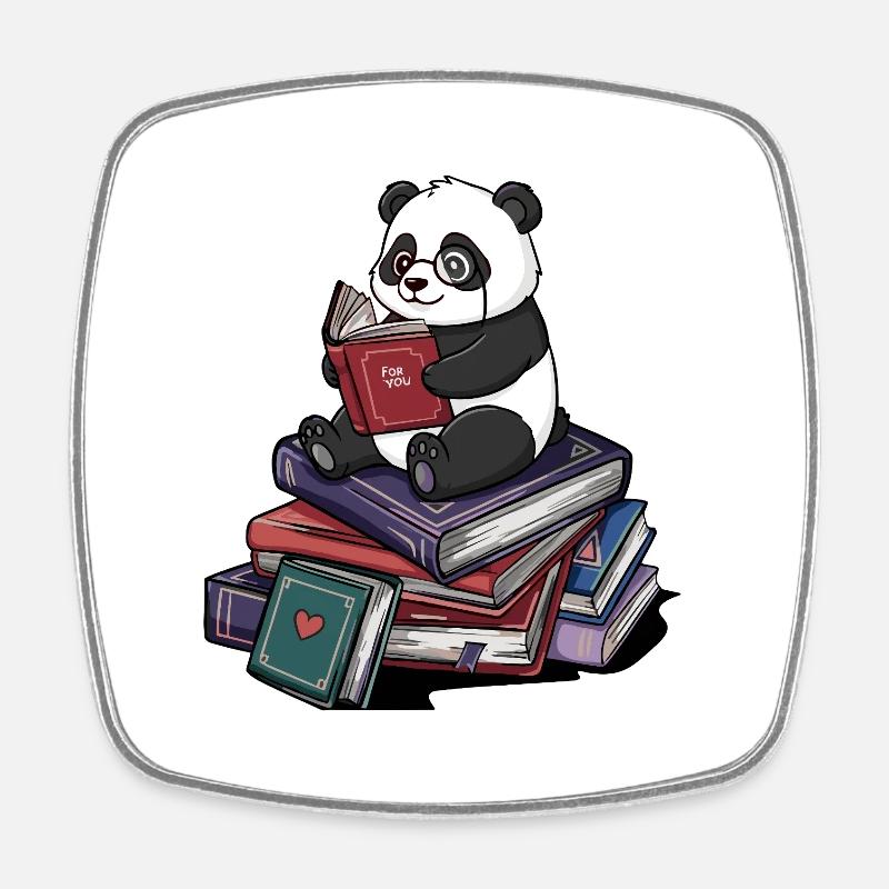 Bücherwurm Pandabär liest Bücher Kunst - Viereckiger Kühlschrankmagnet - Weiß