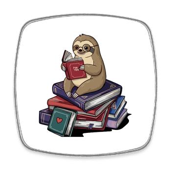 Bücherwurm-Faultier, Tier Lesen, Bücher Kunst - Viereckiger Kühlschrankmagnet - Weiß - Vorne