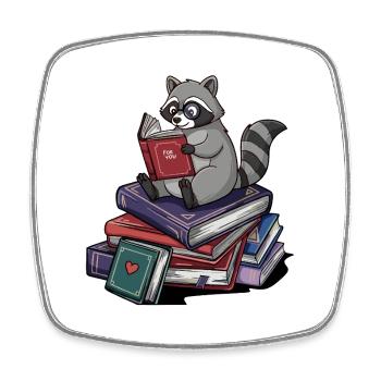Bookworm Raccoon Trash Panda Reading Books - Square fridge magnet - white - Front