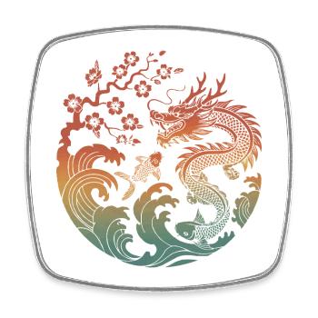Dragon & Koi Circle Design - Square fridge magnet - white - Front