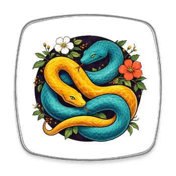 Zwei Pythonschlangen im Blütenring - Viereckiger Kühlschrankmagnet - Weiß - Vorne