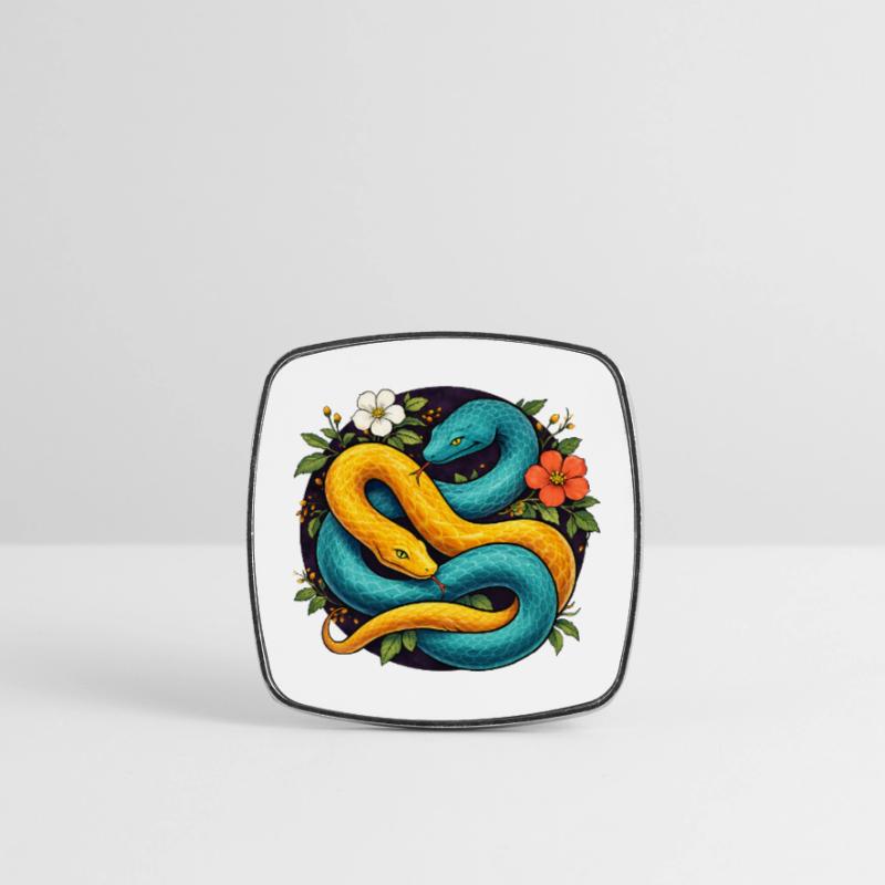 Deux serpents python dans l’anneau fleuri Magnet carré
