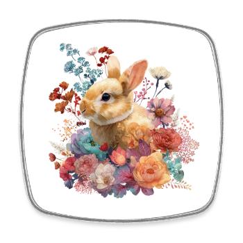 Hase Kaninchen Blumen Floral  - Viereckiger Kühlschrankmagnet - Weiß - Vorne