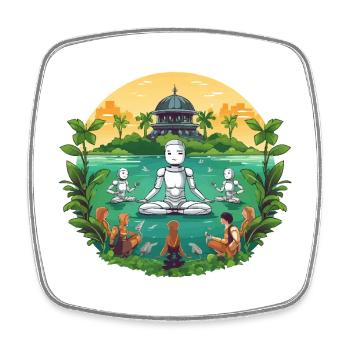 Robotic Meditation at Temple Lake - Square fridge magnet - white - Front