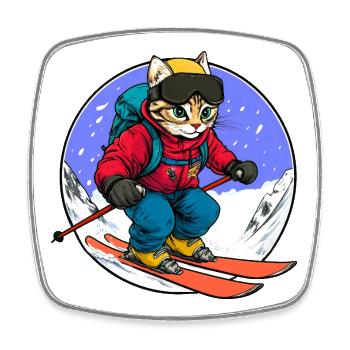 Katzen Ski - Viereckiger Kühlschrankmagnet - Weiß - Vorne