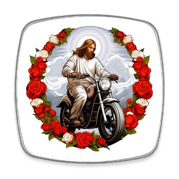 Jesus' motorcycle with roses - Square fridge magnet - white - Front