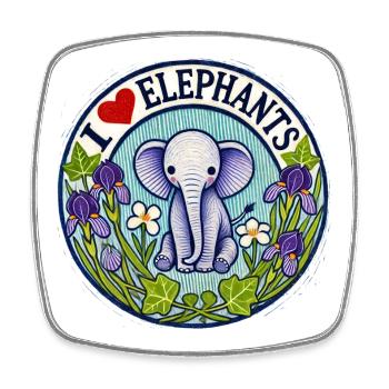 I Love Elephants Floral Circle - Square fridge magnet - white - Front