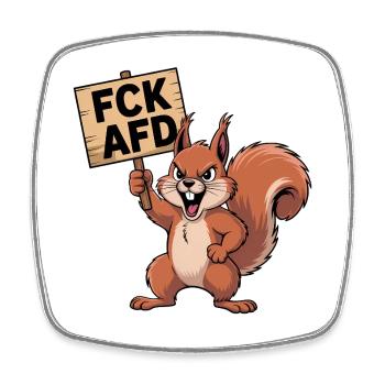 FCK AFD - Antifa Eichhörnchen Tee - Viereckiger Kühlschrankmagnet - Weiß - Vorne