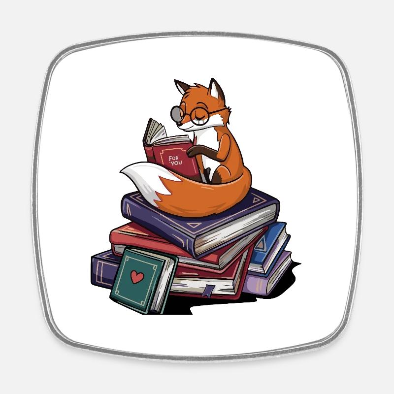 Bücherwurm-Fuchs-Tierlese-Bücher Kunst - Viereckiger Kühlschrankmagnet - Weiß