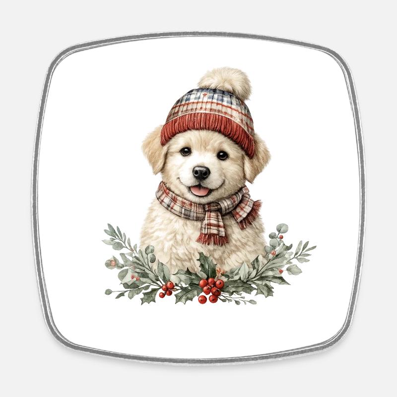 Winter Paw Dog with Hat - Square fridge magnet - white