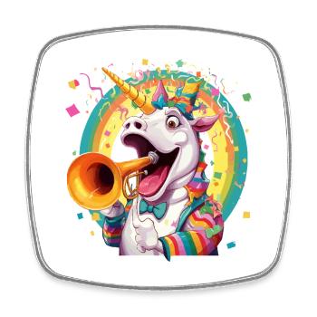 Trompette licorne au festival - Magnet carré - blanc - Devant