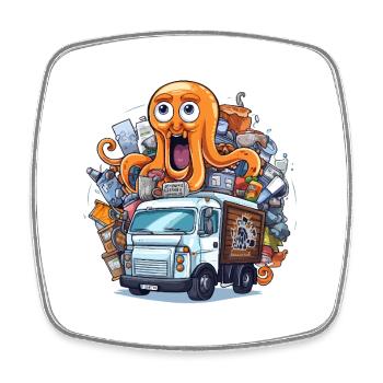 Une pieuvre dans le camion-poubelle - Magnet carré - blanc - Devant