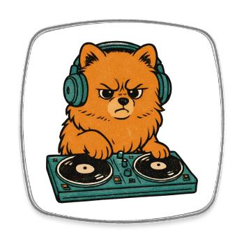 Retro DJ Zwergspitz: Pomeranian at the turntable - Square fridge magnet - white - Front