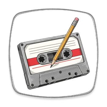 Analogkassette mit Bleistift - Viereckiger Kühlschrankmagnet - Weiß - Vorne