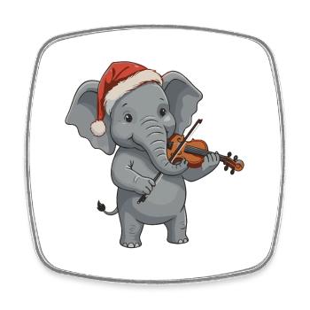 Éléphant de Noël Animal jouant du violon - Magnet carré - blanc - Devant