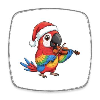 Perroquet de Noël jouant du violon - Magnet carré - blanc - Devant