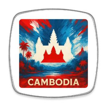 Cambodia Temple Design - Square fridge magnet - white - Front