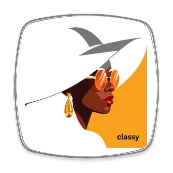 Elegant woman with hat and sunglasses - Square fridge magnet - white - Front