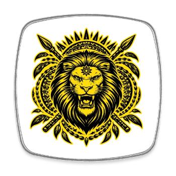 Totem du Lion – Animal sacré de la force et du soverei - Magnet carré - blanc - Devant