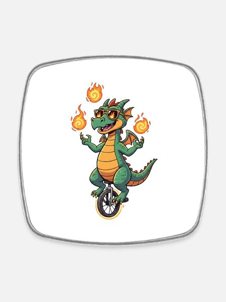 Fire-Blower on Unicycle - Square fridge magnet - white
