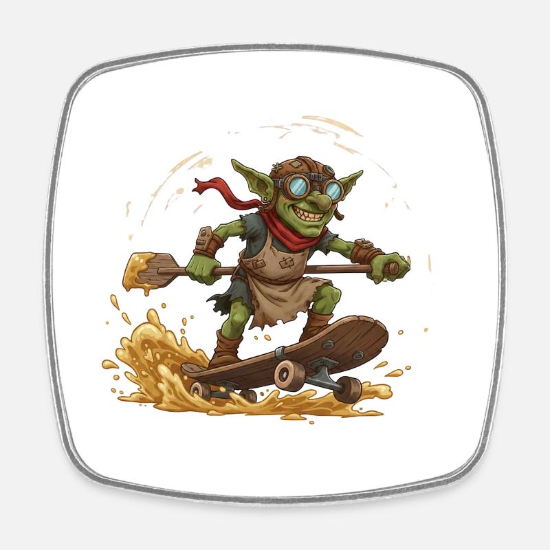 Goblin on skateboard - Square fridge magnet - white