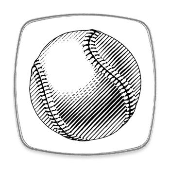 Balle Baseball Gravée Linéaire - Magnet carré - blanc - Devant