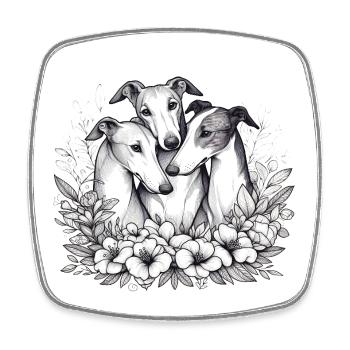 Drei Windhunde im Blumenkreis - Viereckiger Kühlschrankmagnet - Weiß - Vorne