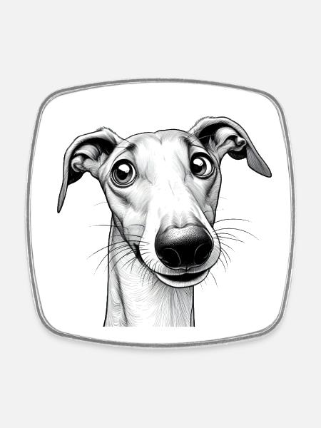 is what? mischievous greyhound - Square fridge magnet - white