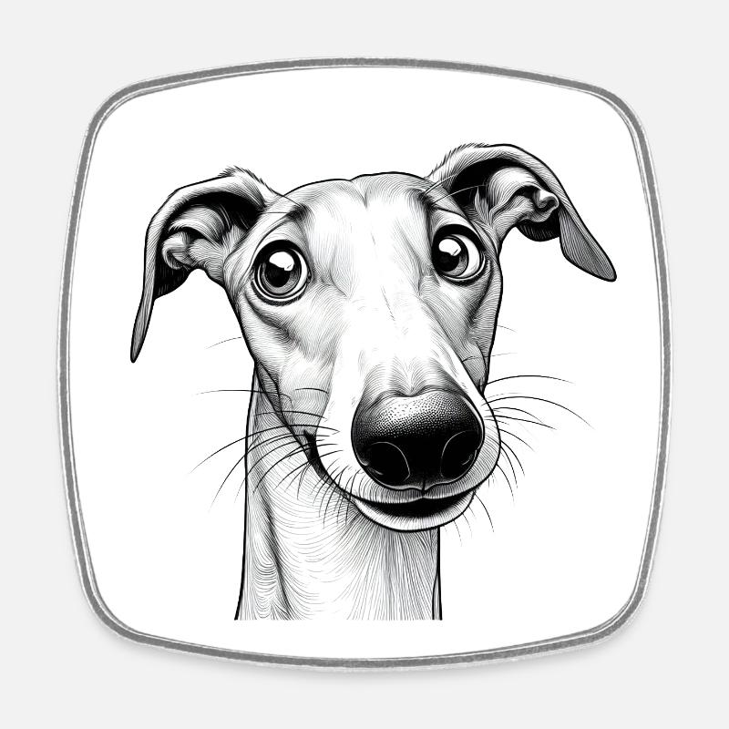 is what? mischievous greyhound - Square fridge magnet - white