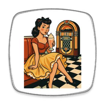 50s Rockabella: Pin-Up im Diner mit Milchshake - Viereckiger Kühlschrankmagnet - Weiß - Vorne