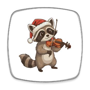 Christmas Raccoon Animal Playing Violin - Square fridge magnet - white - Front