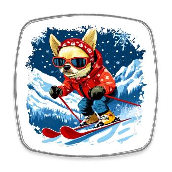 Chihuahua Ski - Viereckiger Kühlschrankmagnet - Weiß - Vorne