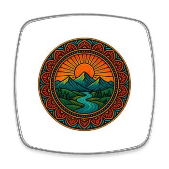 Sunrise Mountain Mandala t-shirt - Square fridge magnet - white - Front