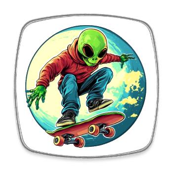 Skater Alien / Skateboarder - Viereckiger Kühlschrankmagnet - Weiß - Vorne