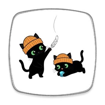 Two cute kittens playing. Unique. - Square fridge magnet - white - Front