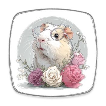 Guinea pig with flowers and glasses - Square fridge magnet - white - Front