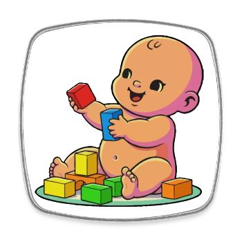Bébé souriant avec des blocs colorés - Magnet carré - blanc - Devant