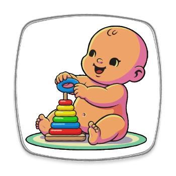 Bébé avec des anneaux d’empilement arc-en-ciel - Magnet carré - blanc - Devant