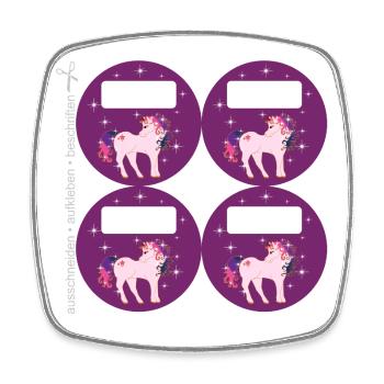 DIY Schulaufkleber Set - Fantasy Einhorn lila - 4 - Viereckiger Kühlschrankmagnet - Weiß - Vorne