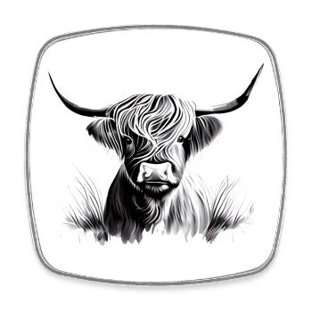 Highland Cattle Rind Illustration - Viereckiger Kühlschrankmagnet - Weiß - Vorne