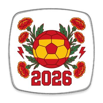 Spain Soccer 2026 Blumen-Fußball-Fanausrüstung - Viereckiger Kühlschrankmagnet - Weiß - Vorne