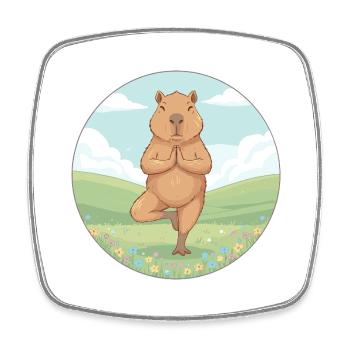 Yoga Capybara Rodent Doing Tree Pose - Square fridge magnet - white - Front