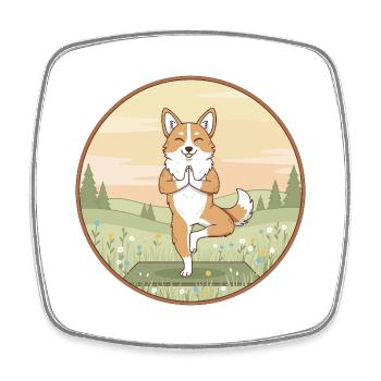 Yoga Corgi Dog réalisant des postures d’arbre - Magnet carré - blanc - Devant