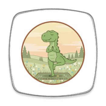 Yoga T-Rex Dinosaurier macht Baumpose - Viereckiger Kühlschrankmagnet - Weiß - Vorne