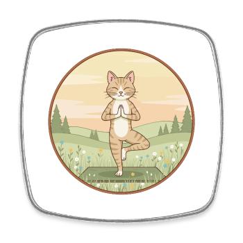 Yoga Cat Kitten Doing Tree Pose Art - Square fridge magnet - white - Front