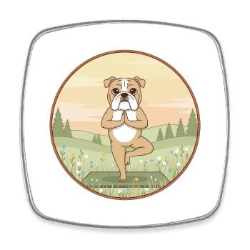 Yoga-Bulldoggen-Hund macht Baumposen-Kunst - Viereckiger Kühlschrankmagnet - Weiß - Vorne