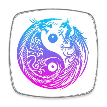 Dragon Yin Yang et Néon Phénix - Magnet carré - blanc - Devant