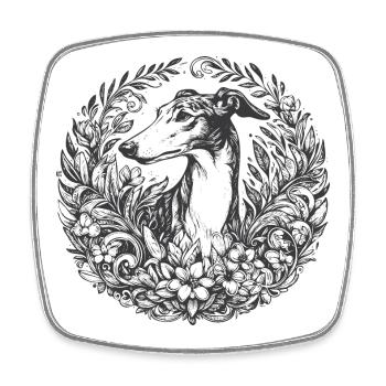 Galgo portrait in floral wreath - Square fridge magnet - white - Front